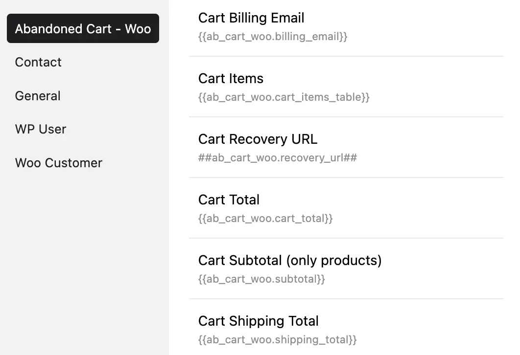 abandoned cart merge codes